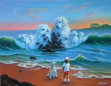 perros en el mar fantasía Pinturas al óleo